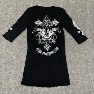 Vintage Y2K Freedom Star Studded Black Ribbed Knit Fitted‎ Tee Size Small Grunge